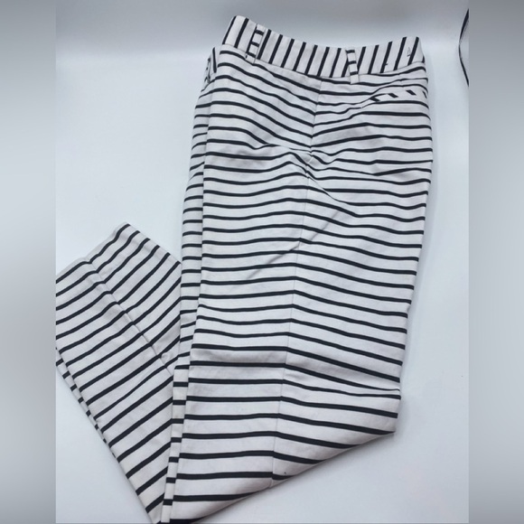 Express Editor Straight Leg Dress Pants Womens  White Black Striped Ankle 0 - Picture 1 of 7